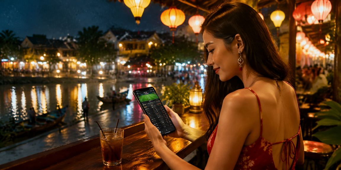 Người dùng xem tỷ lệ cá cược thể thao tại quán cà phê Hội An